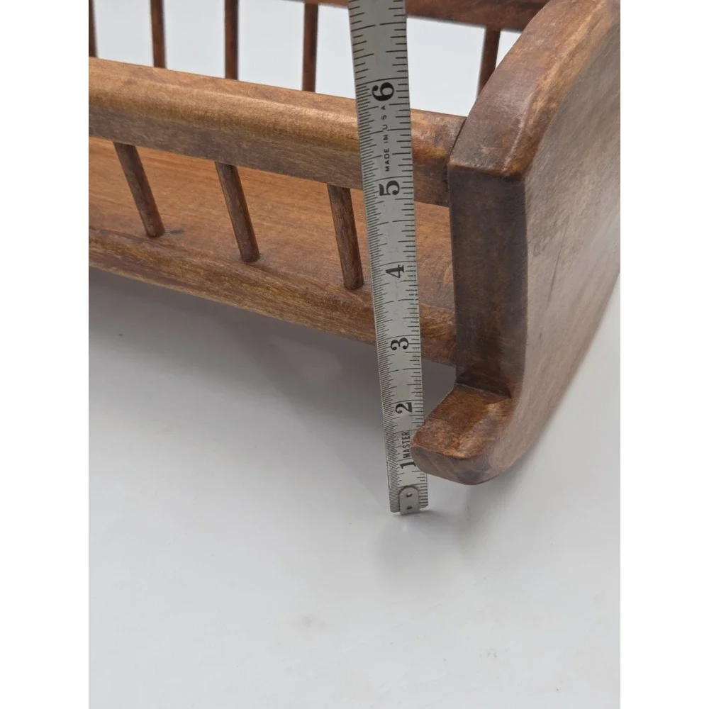 Vintage Hand Crafted Wooden Doll Rocking Cradle Bassinet 13 x 6 x 6 in Signed